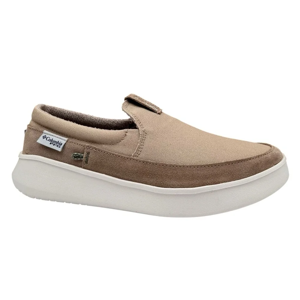 Columbia Men's PFG Boatside Slip On Boat Shoes Size 9 Beige Tan Canvas Upper